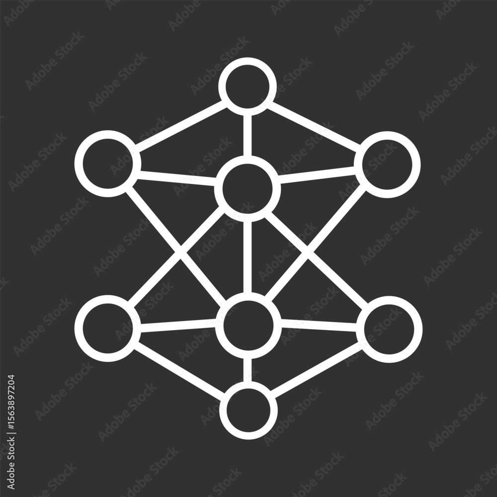 Poster ai network structure icon in black and white background, smart neural grid icon for artificial intel