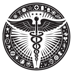 Caduceus health silhouette Vector Isolated Vector Illustration Medicine logo. Healthcare