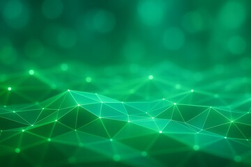 Obraz premium Abstract green network of glowing nodes and lines with soft bokeh background