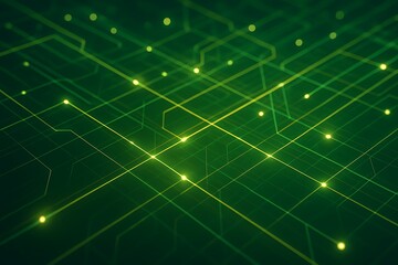 Obraz premium Abstract green circuit board lines and glowing nodes background