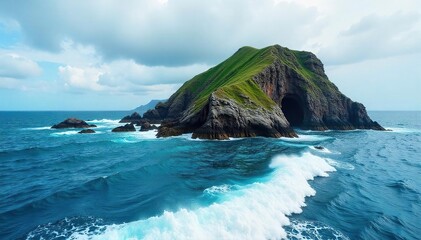 Dramatic Waves Crashing on a Rugged, Windswept Island Coastline Untouched Paradise