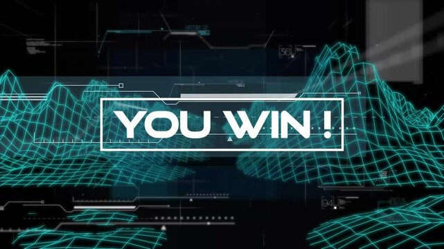 On startup white YOU WIN ! banner fading in then glitching before reappearing celebrating victory