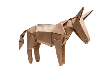 Origami donkey with upright pointed ears