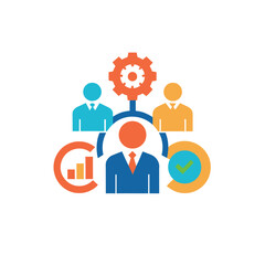 Teamwork achieving success represented with people and graphic elements