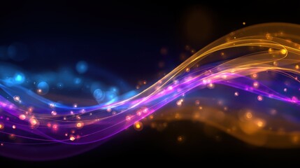 Obraz premium Abstract swirling waves of blue purple and orange light with bokeh effects