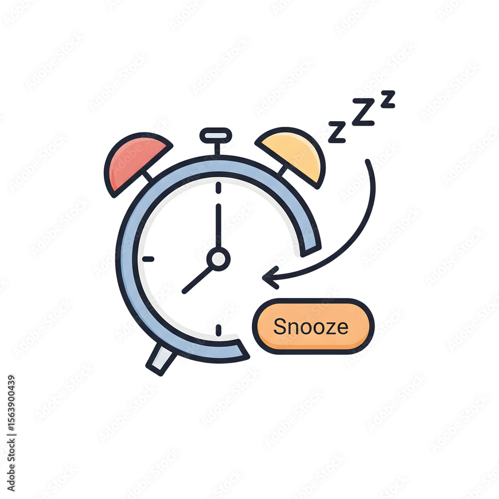 Poster alarm clock snooze function icon pastel colors isolated on a transparent background