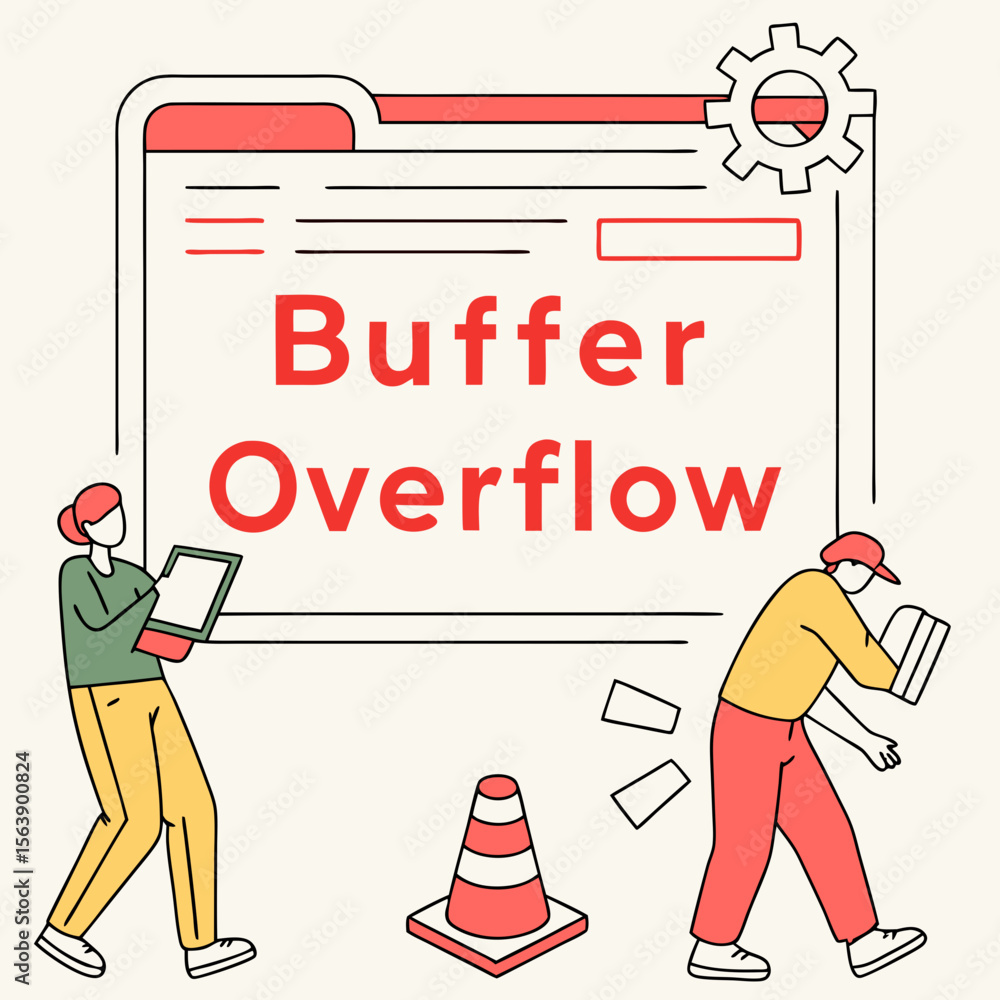 Aufkleber people analyzing data with warning cone and gear symbol technology data analysis
