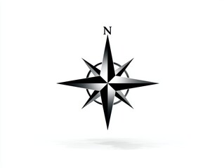 Classic black and white compass icon, symbol of navigation, direction, exploration for travel adventure