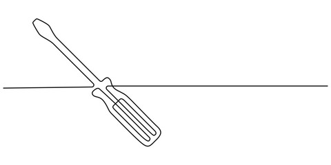 screwdriver continuous one line drawing, Single line of screwdriver vector illustration, One continuous line drawing of screwdriver line art. 