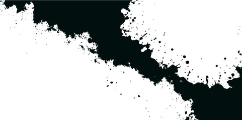 Abstract grunge background with black ink splatters and a textured, messy design