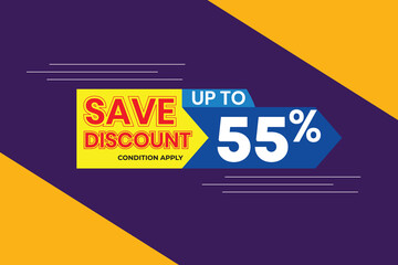 55% Discount Label for Online Sale. Stylish and modern discount badge showing up to 55% off. Ideal for ecommerce and digital use.