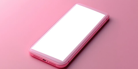 A modern smartphone with a blank white screen, set against a pink background, ideal for websites or blogs showcasing technology, apps, or feminine digital content.

