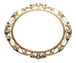 An ornate golden frame provides an elegant border, detailed with floral elements and crystals against a transparent canvas, adding luxury, transparent background