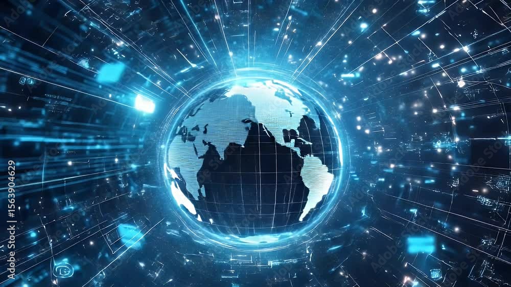 Poster abstract digital globe with data streams showcasing global network connection and technology visuali