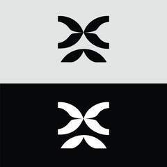 A symmetrical abstract logo design features mirrored curved shapes in a modern, minimalist style against a contrasting background