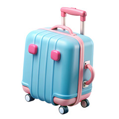 3d blue and pink suitcase isolated on transparent background