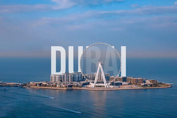 Aerial view of Ain Dubai on Bluewaters Island, Dubai — the world’s tallest observation wheel...