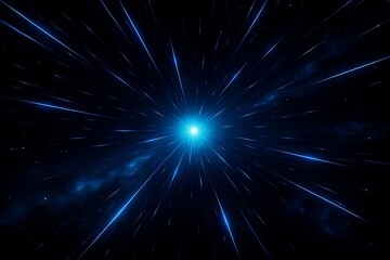 Fototapeta premium Abstract blue light streaks emanating from a bright central star in deep space