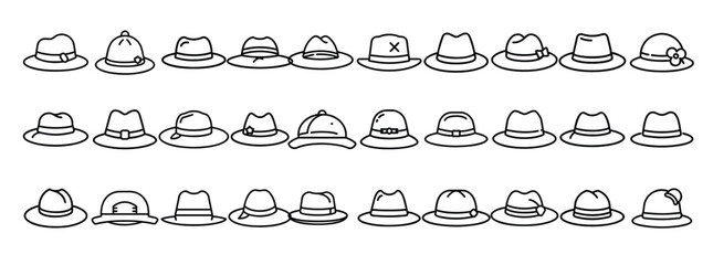 Hats, headwear, fashion accessories – thin line web icon set. Outline icons collection. Simple vector illustration.