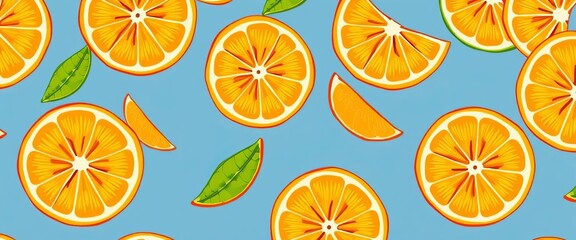 Obraz premium Vibrant hand-drawn orange slices, seamless summer citrus pattern, texture, seamless