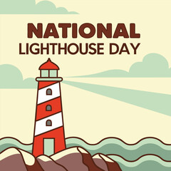 Red and White Lighthouse with Text National Lighthouse Day