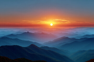 Fototapeta premium Majestic mountain range bathed in golden sunset light mountains landscape