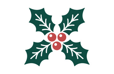 Festive Holly Icon with Red Berries for Holiday Design