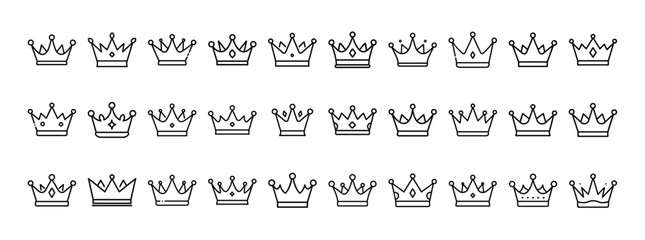 Crown, royalty, king – thin line web icon set. Outline icons collection. Simple vector illustration.