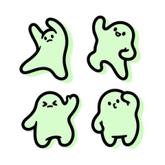 Obraz premium Playful Animated Characters with Green Shapes Dancing and Expressing Joyful Emotions
