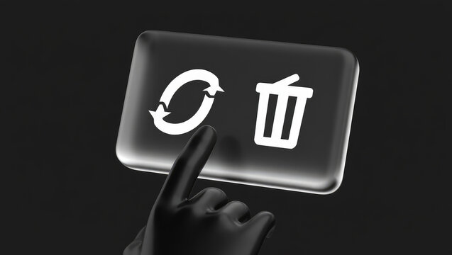 Digital Recycling Interface with Arrows and Trash Can Icons on a Transparent Screen Displaying Waste Management Solutions and Environmental Responsibility