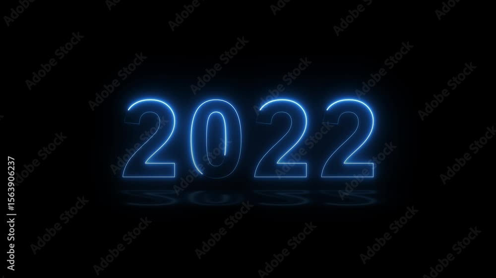 Poster 2022 neon line text. abstract 2022 neon text animation, glowing neon number text background 4k anima