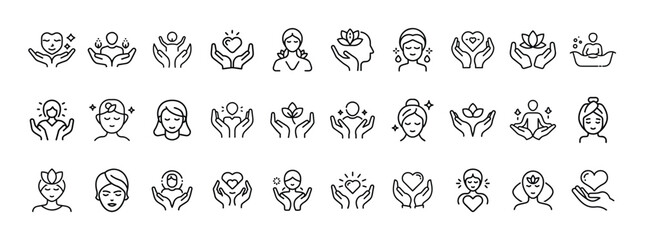 Spa, wellness, beauty salon – thin line web icon set. Outline icons collection. Simple vector illustration.
