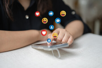 Social Distancing ,Working From Home concept..The concept of living on vacation and playing social media. Social media and digital online concept, man using smart phone with Social media.