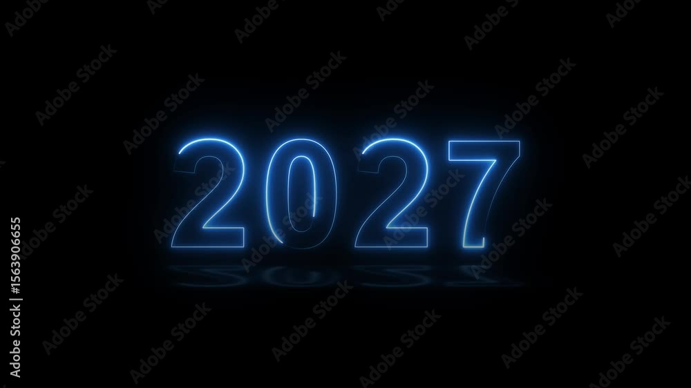 Poster 2027 neon line text. abstract 2027 neon text animation, glowing neon number text background 4k anima
