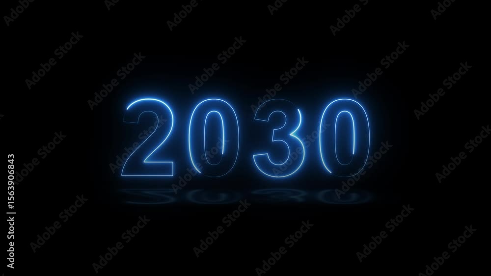 Poster 2030 neon line text. abstract 2030 neon text animation, glowing neon number text background 4k anima