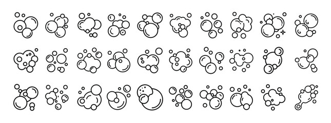 Soap bubbles, foam, cleanliness – thin line web icon set. Outline icons collection. Simple vector illustration.