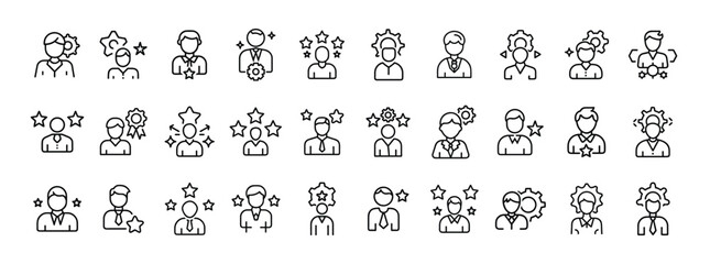 Employee performance review, HR evaluation, talent management – thin line web icon set. Outline icons collection. Simple vector illustration.