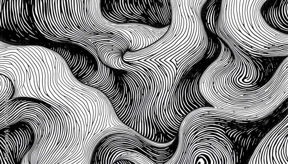 Poster dynamic abstract patterns digital art black and white modern design close-up motion