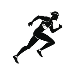 Gender neutral runner silhouette in mid stride isolated on white background