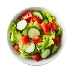 A white bowl filled with a salad of cus, tomatoes and cus