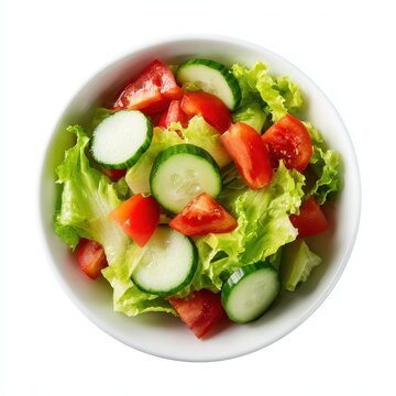 A white bowl filled with a salad of cus, tomatoes and cus
