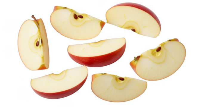 Artfully Displayed Sliced Red Apples: a Vibrant Representation of Healthy Eating and Fresh, Nutritious Produce, isolated on a transparent background