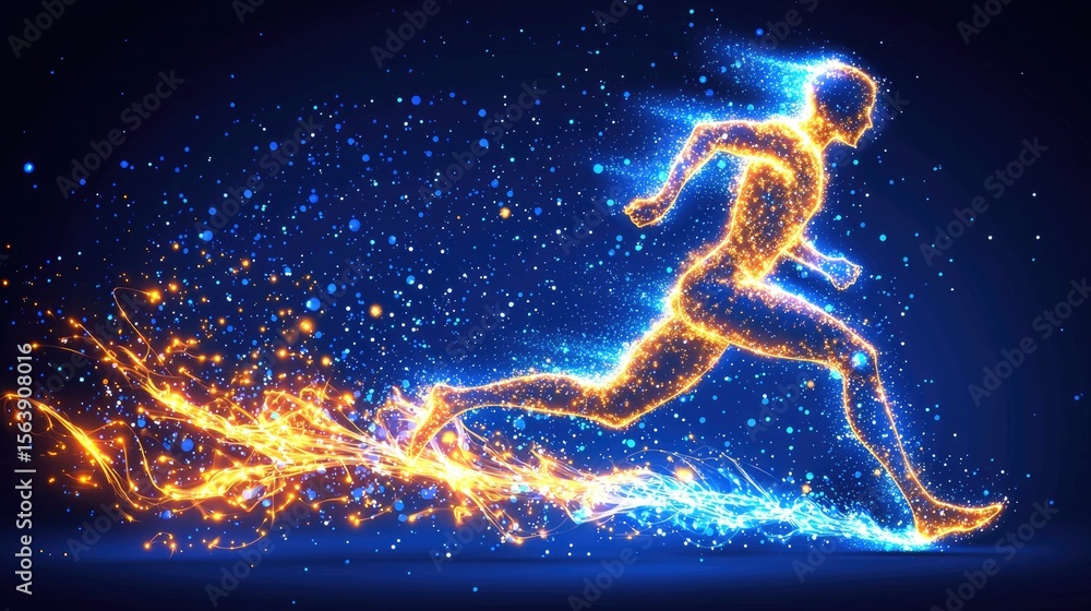 Aufkleber dynamic running figure digital art abstract background energetic environment side view athletic conc
