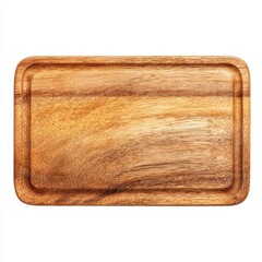 A wooden tray with a white background