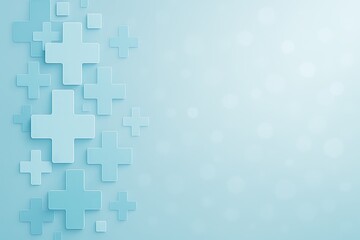 Obraz premium Abstract medical background with overlapping light blue plus signs and soft bokeh effect