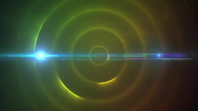 Green glow forming circles expanding pulsing shifting colors, blue flare sweeping frame