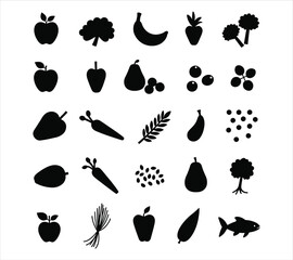 Clean Food Vector Silhouette Icon Set