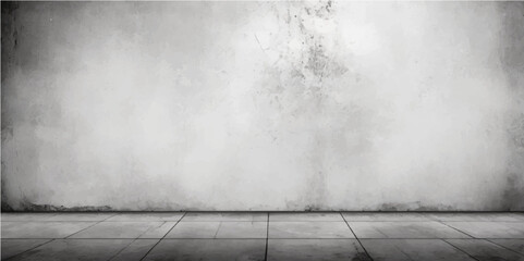 Grunge concrete wall and floor in an empty, dark gray room with a rough, textured cement design