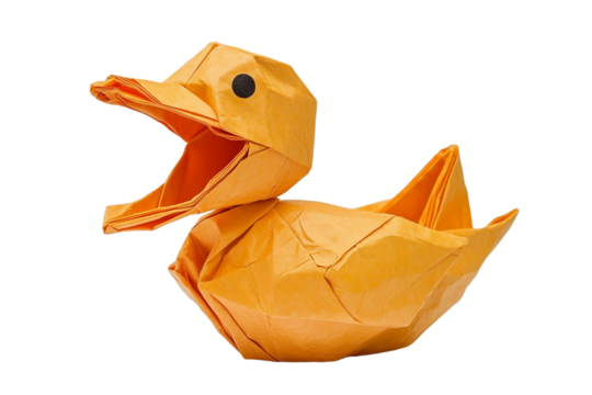 Crafted duck standing with lifted beak