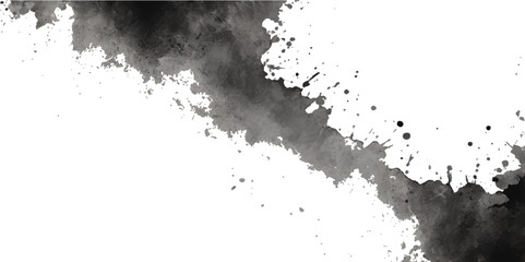 Black ink splatters form a grunge texture and paint design, ideal for an abstract art illustration or border